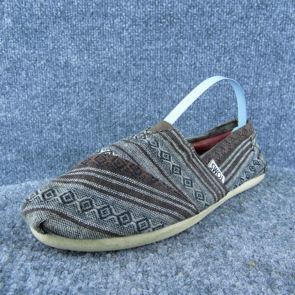 TOMS Women Flat Shoes Brown Fabric Slip‎ On Size 6 Medium - Picture 1 of 10